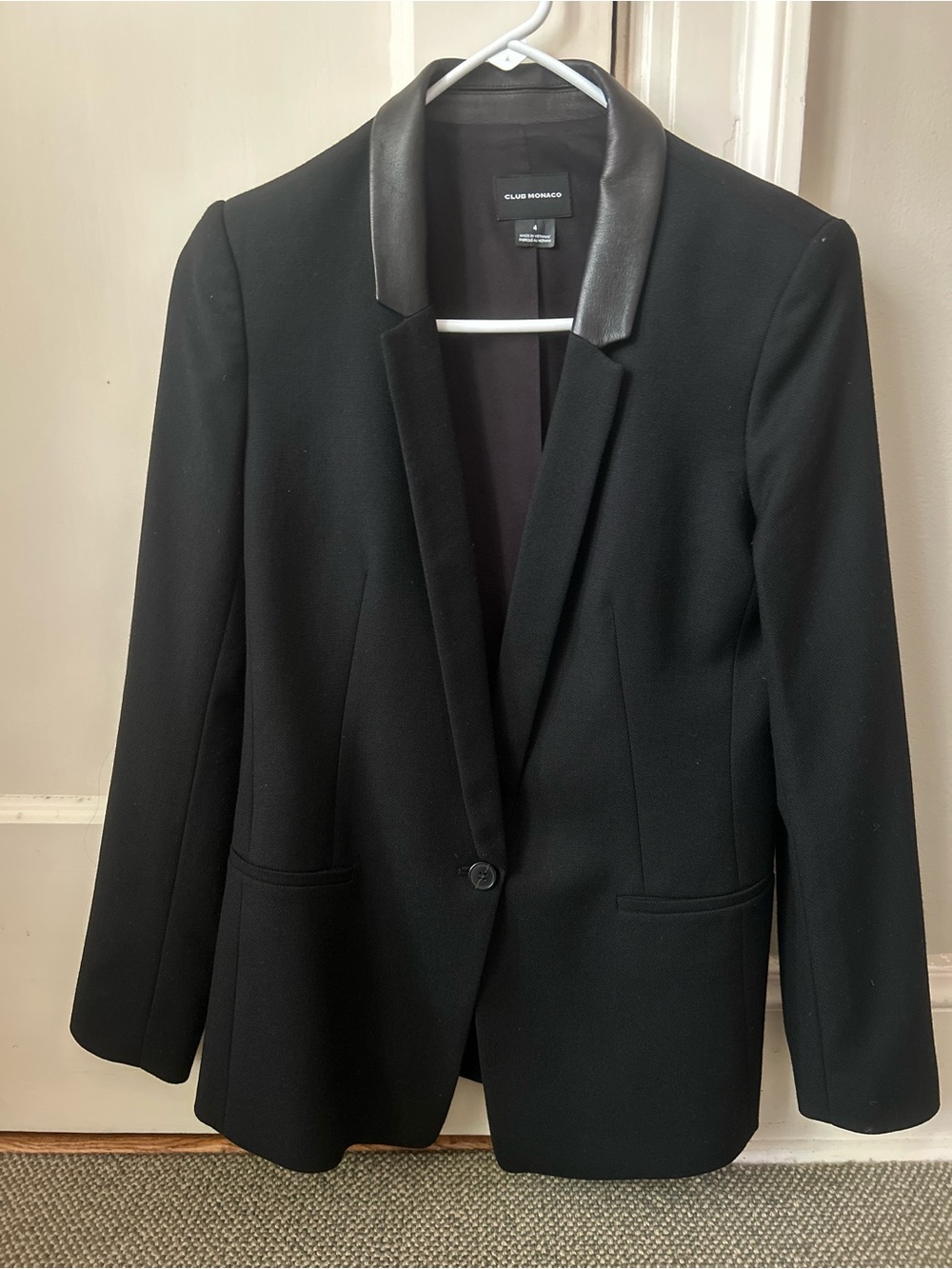 Club Monaco Black Blazer with Leather-Look Collar